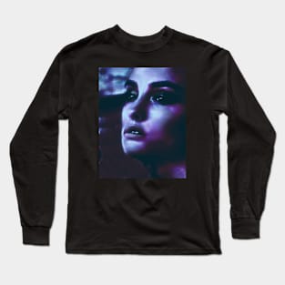 Portrait, digital collage and special processing. Woman. Like in night dreams. Blue and violet. Long Sleeve T-Shirt